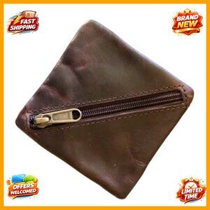 Full Grain Leather Coin Pouch Zippered Change Holder Mini Wallet